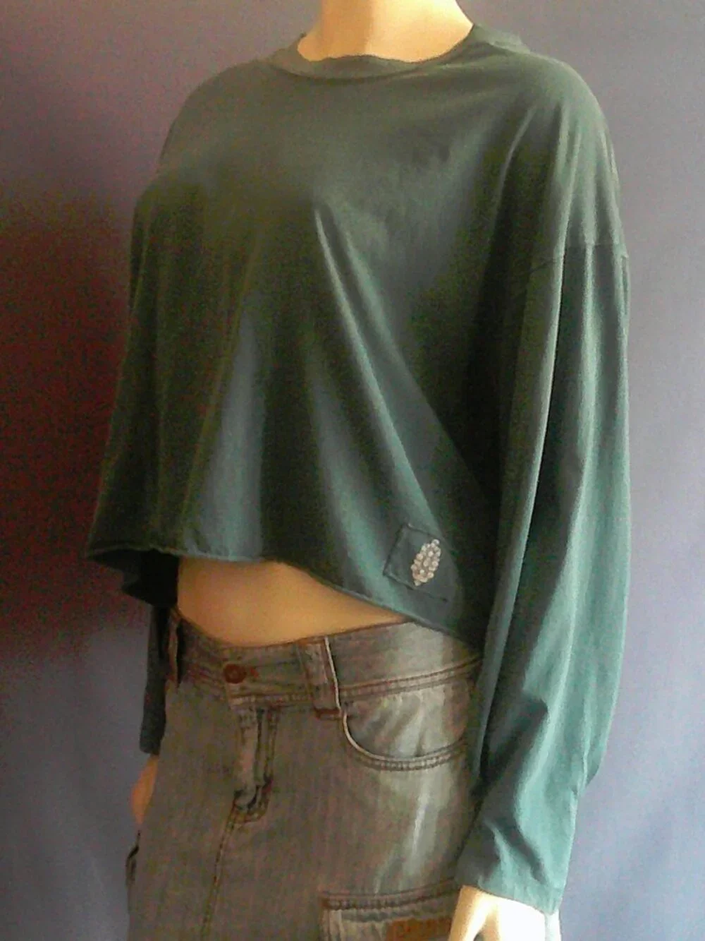 Free People FP Movement Inspire Layer Teal Green Long Sleeve Cropped Tee M